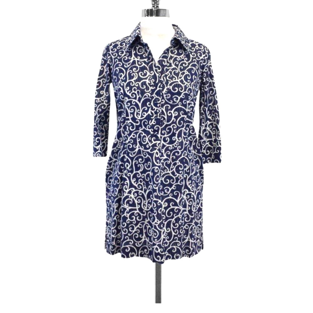 Gorgeous Lilly Pulitzer Navy White Mini Tunic Dress With Tie Metallic Party 6